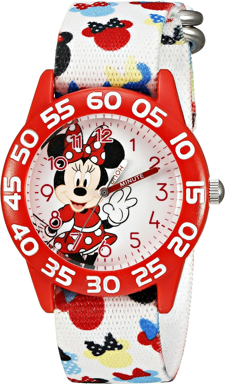 Minnie Mouse Kids' Plastic Time Teacher Analog Quartz Nylon Strap Watch, Multi, Quartz Movement