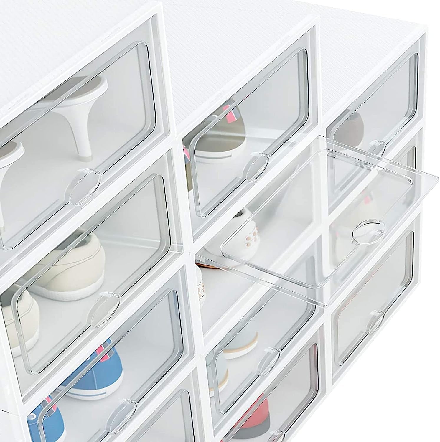 40 Pack Shoe Storage Boxes, Plastic Shoe Boxes Stackable with Clear Door and １＊Shoe Bag, Shoe Containers Fit Women and Kids, Space Saving & Healthy Material