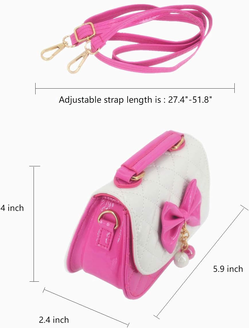 Little Girls Crossbody Purses for Kids - Toddler Mini Cute Princess Handbags Shoulder Bag (Bowknot Rose Pink&White)