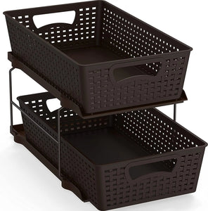 Simplehouseware 2 Tier Bathroom Organizer Tray Pull-Out Sliding Drawer/Under-Sink Storage, Brown