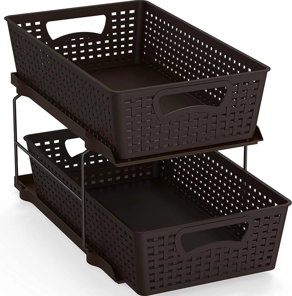 Simplehouseware 2 Tier Bathroom Organizer Tray Pull-Out Sliding Drawer/Under-Sink Storage, Brown