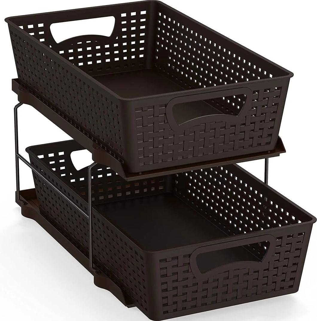 Simplehouseware 2 Tier Bathroom Organizer Tray Pull-Out Sliding Drawer/Under-Sink Storage, Brown