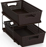 Simplehouseware 2 Tier Bathroom Organizer Tray Pull-Out Sliding Drawer/Under-Sink Storage, Brown