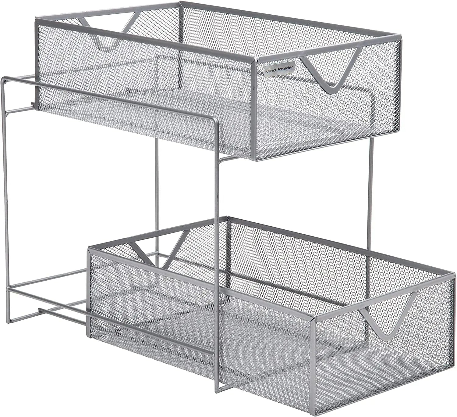 2 Tier Metal Mesh Storage Baskets Organizer, Home, Office, Kitchen, Bathroom, Silver