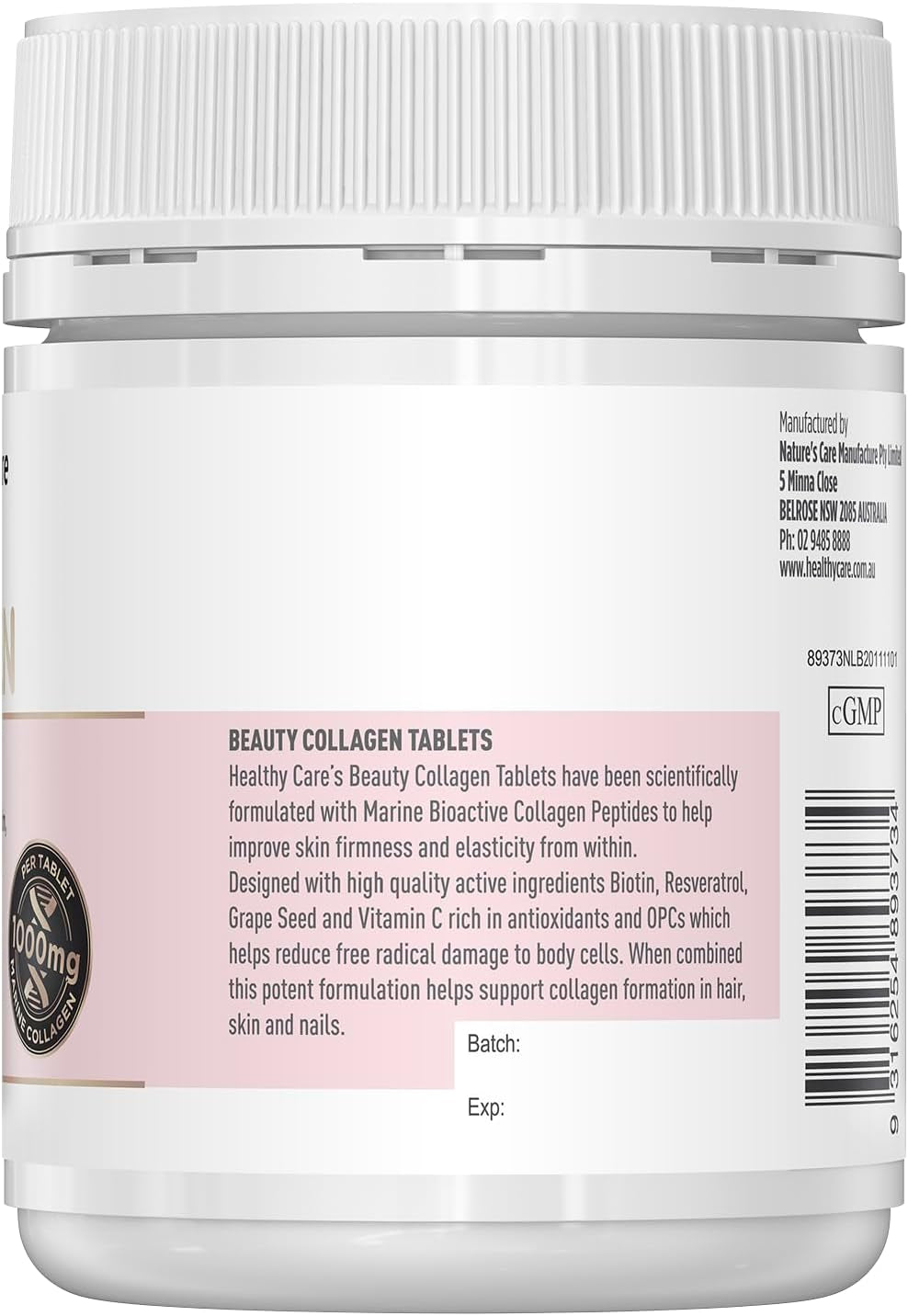 Beauty Collagen - 60 Tablets | with Bioactive Collagen Peptides, Biotin, Resveratrol, Grapeseed and Vitamin C