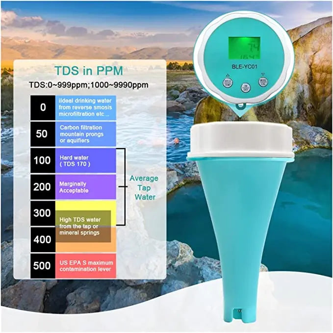 Pool Water Quality Detector 6 in 1 Temp Chlorine ORP EC TDS PH Meter Blue Tooth Online Monitor Water Quality Tester Smart Tool for Swimming Pool Aquariums Pattan Australia