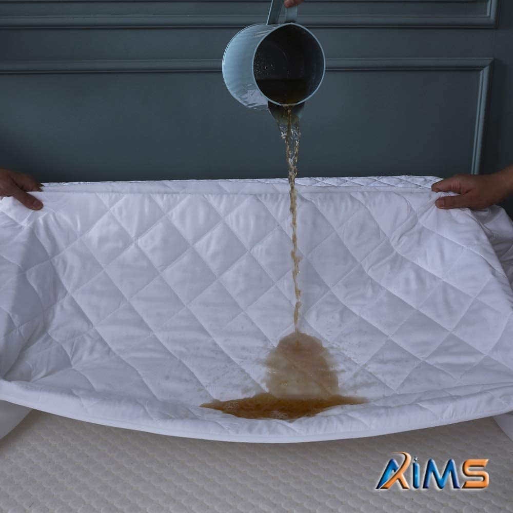 30Cm Deep 100% Waterproof & Moisture Quilted Mattress Protector DOUBLE Fitted Cover Microfiber Quilted Topper Fitted Sheet, anti Allergy and Breathable Elasticated Skirts