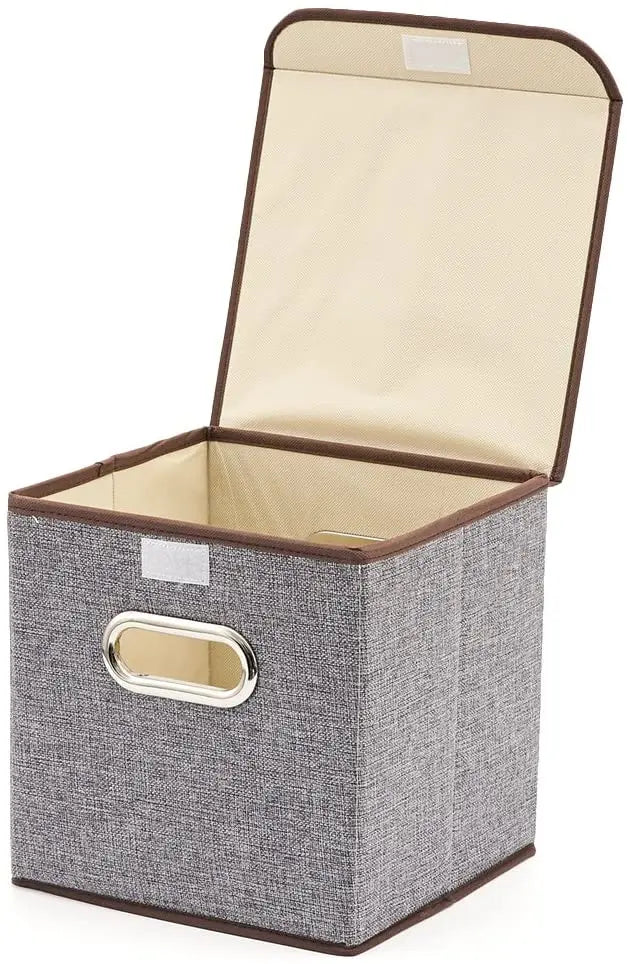 Storage Bins [4-Pack] EZOWare Linen Fabric Foldable Basket Cubes Organizer Boxes Containers Drawers with Lid for Office Nursery Bedroom Shelf pattanaustralia