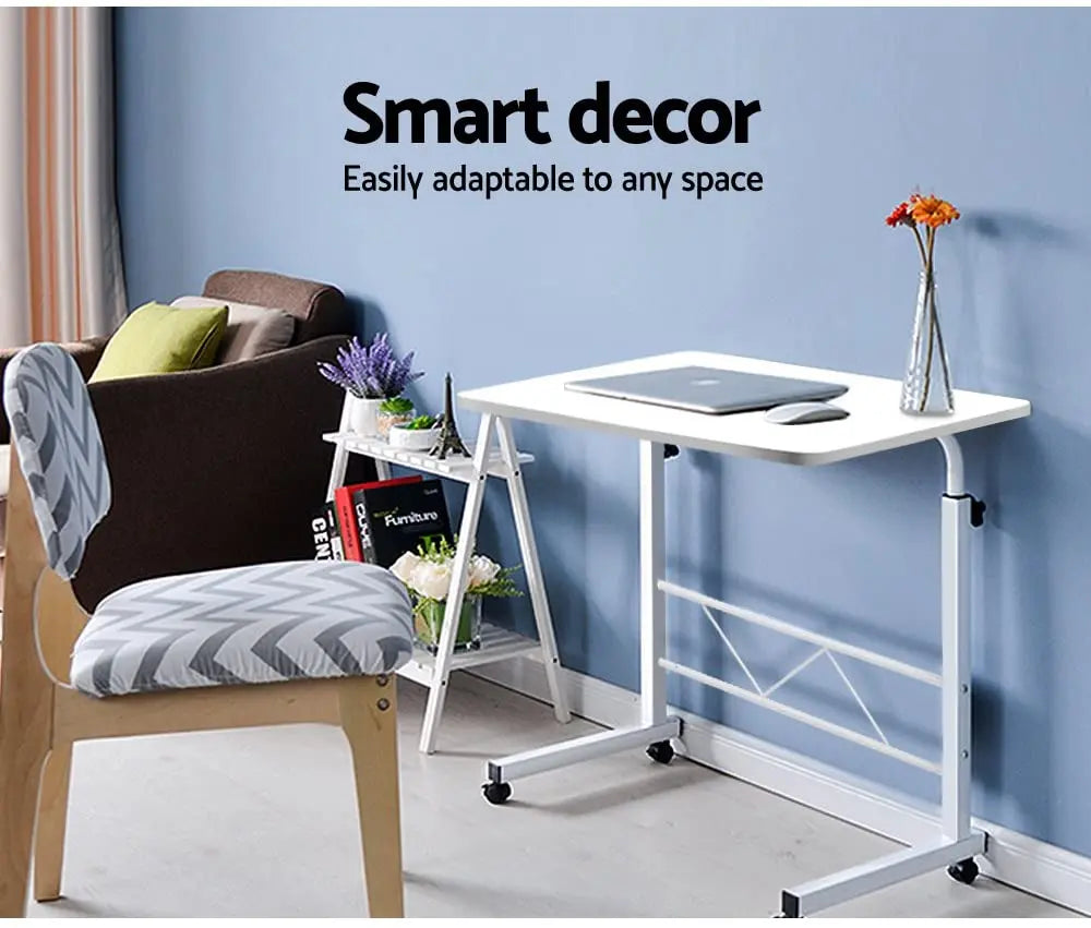 Mobile Laptop Desk Adjustable Height 360°Rotation Wooden Table Top Metal Frame Notebook, Computer Stand for Home Office - White pattanaustralia