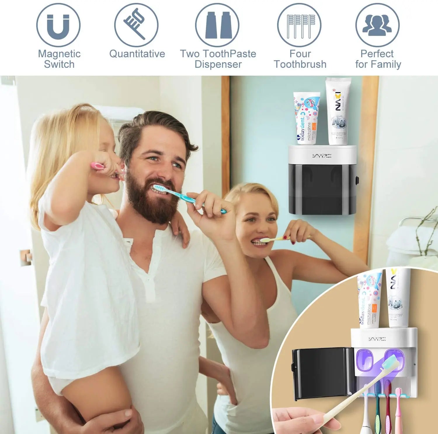 Boperzi  Wall Mount Toothbrush Holder, Automatic Toothpaste Dispenser with Dustproof Cover Pattan Australia