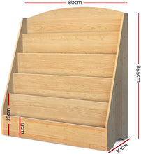 Load image into Gallery viewer, Kids Bookcase, Keezi 5-Tier Wooden Kids Bookshelf Magazines Display Rack Stand - Natural
