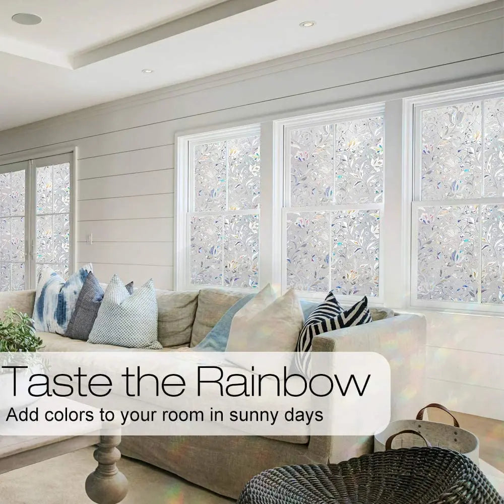 RABBITGOO 3D Decorative Window Films Privacy Static Cling Glass Window Film Non-Adhesive Heat Control Anti UV Flower Patten for Home Kitchen Bedroom pattanaustralia