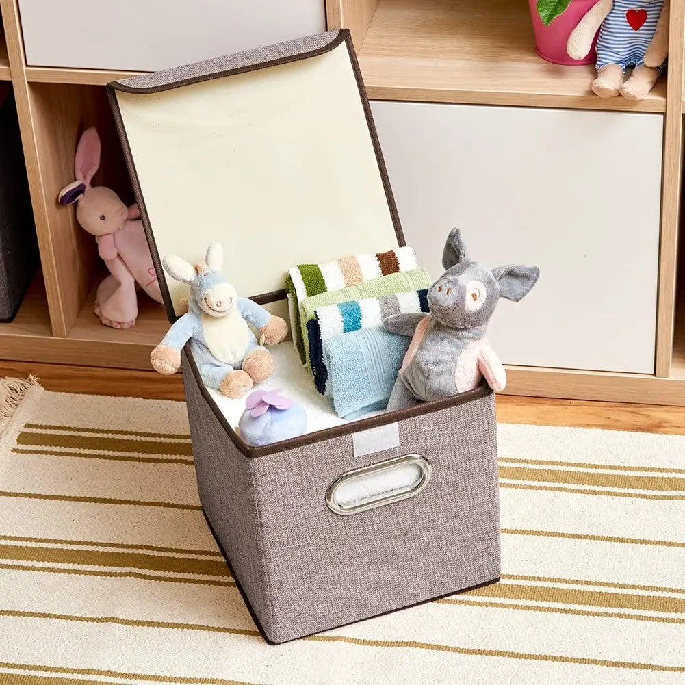 Storage Bins [4-Pack] EZOWare Linen Fabric Foldable Basket Cubes Organizer Boxes Containers Drawers with Lid for Office Nursery Bedroom Shelf pattanaustralia