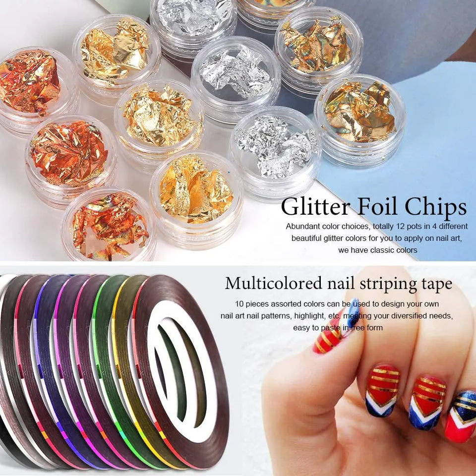 Nail Art Tool with 15pcs Nail Painting Brushes, Nail Dotting Tool, Nail Foil, Manicure Tape, Color Rhinestones pattanaustralia