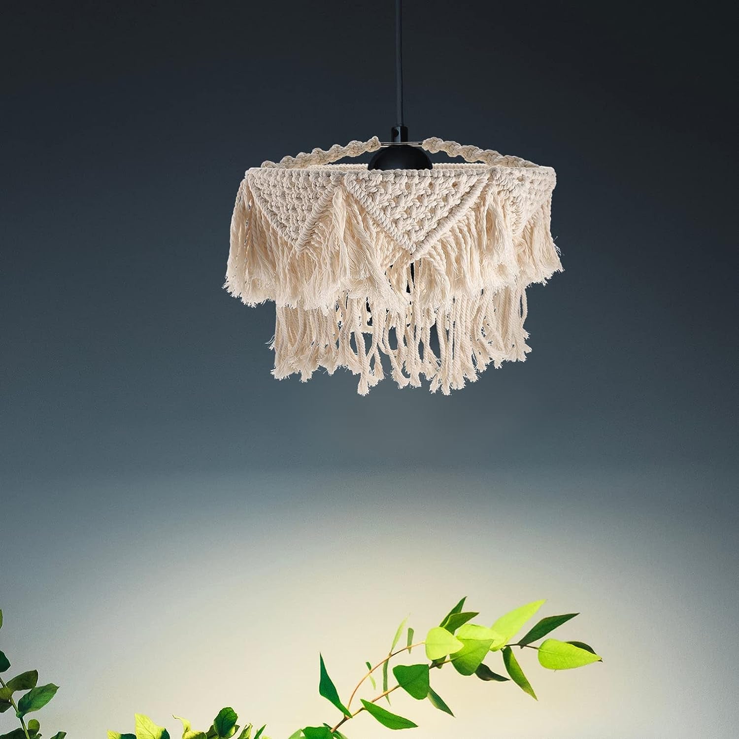 Fringe Lamp Shade Macrame Lamp Shade Ceiling Light Shade Hanging Pendant Light Cover Chandelier Shade Woven Lamp Shade