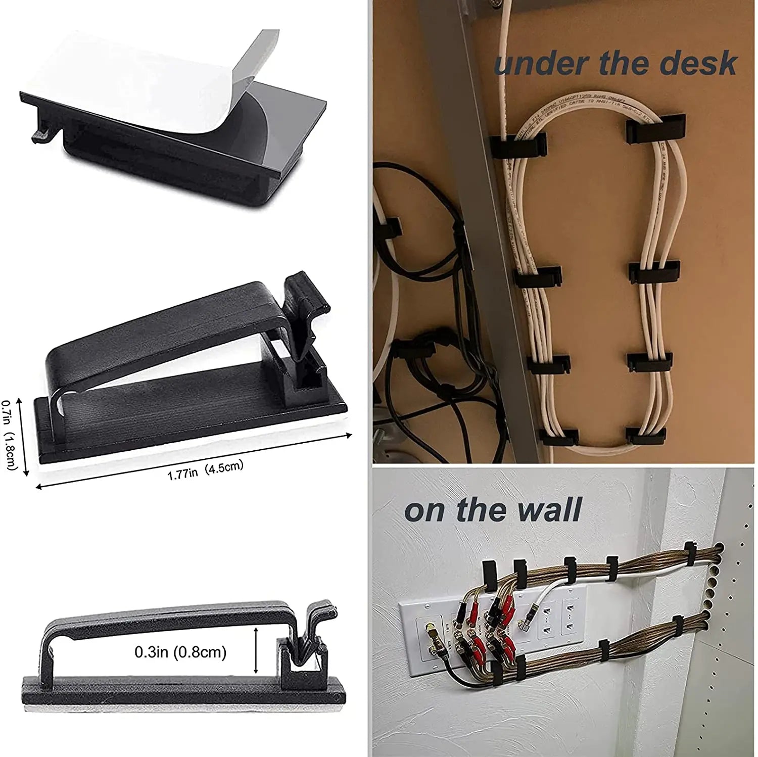 50-Pcs Self Adhesive Cable Management Clips, for TV, PC, Laptop, Ethernet Cable, Desktop, Home, Office (Black) pattanaustralia