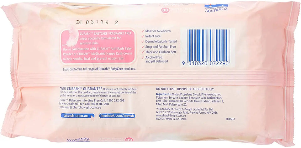 Curash Fragrance Free Baby Wipes Pattan Australia