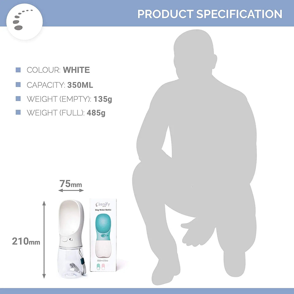 Zenify Dog Water Bottle for Walking, Hiking, Camping, Outdoor Travel Accessory for Pets Drink Alternative to Pet Collapsible Bowl Small (350ml (S/M) White pattanaustralia