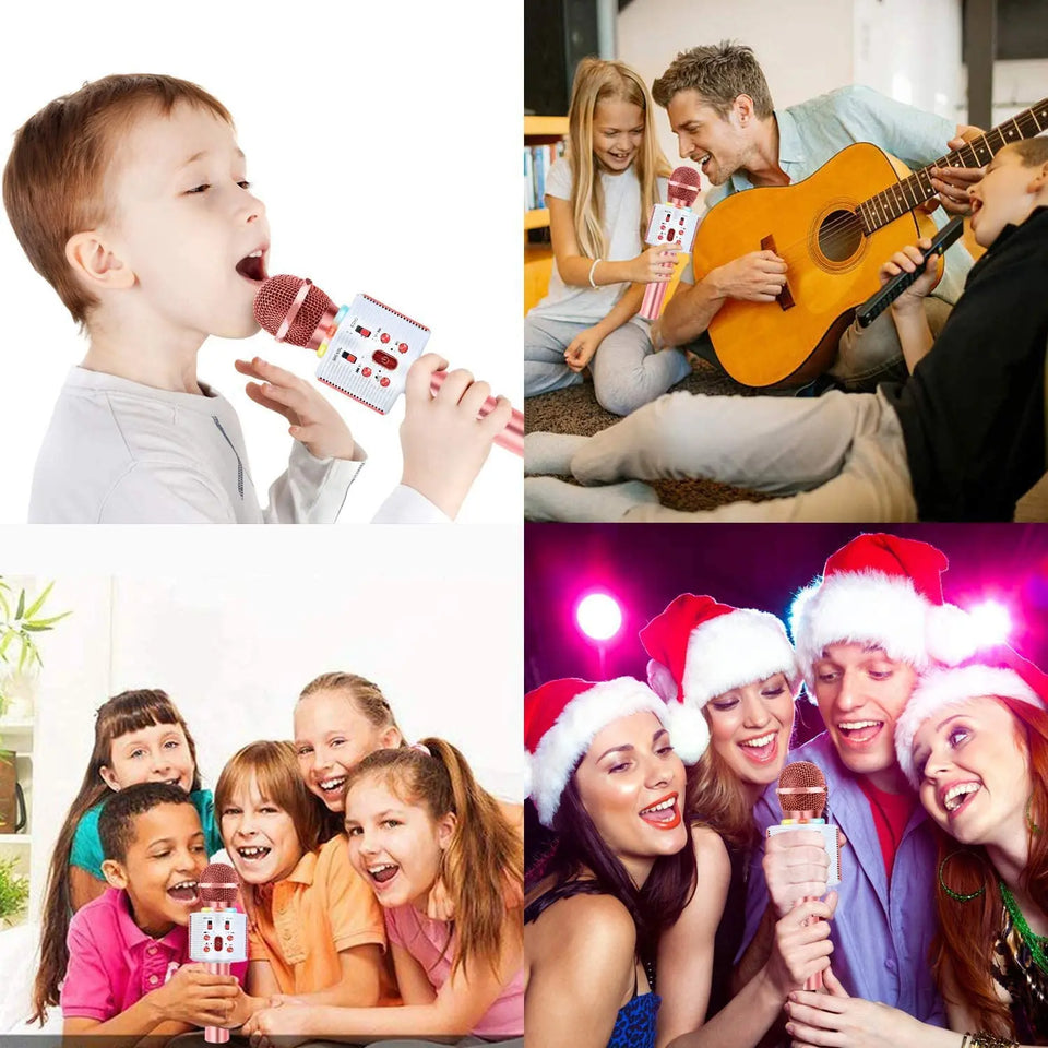 CREUSA Wireless Microphone, Portable Cordless Mic Handheld Karaoke Family, Kids Player KTV Speaker with LED Ideal for Karaoke (Pink) pattanaustralia