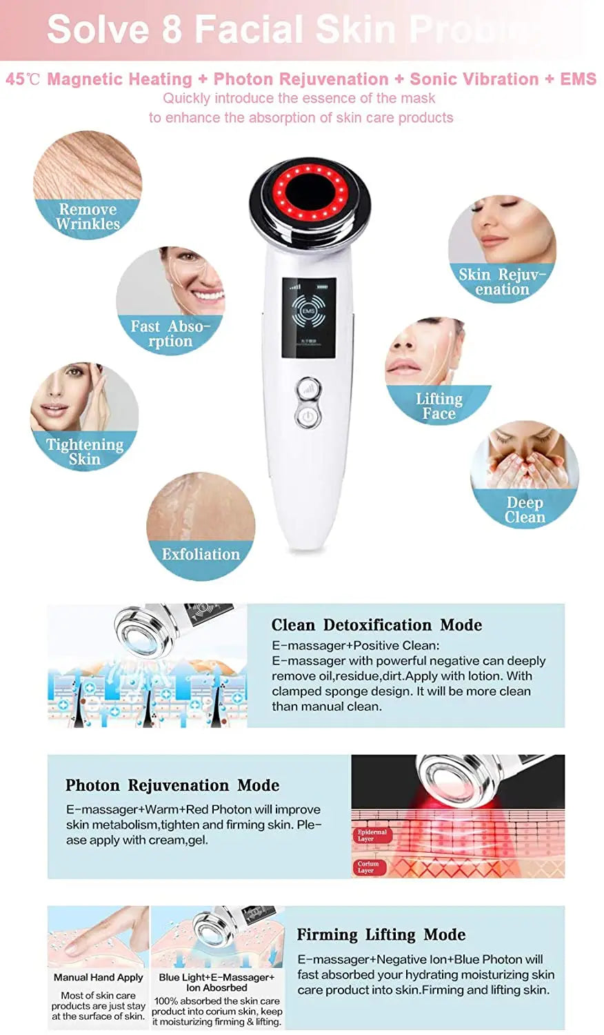 5 in 1 Facial Massager Skin Care Beauty Device, Photon Skin Rejuvenation Apparatus Pattan Australia