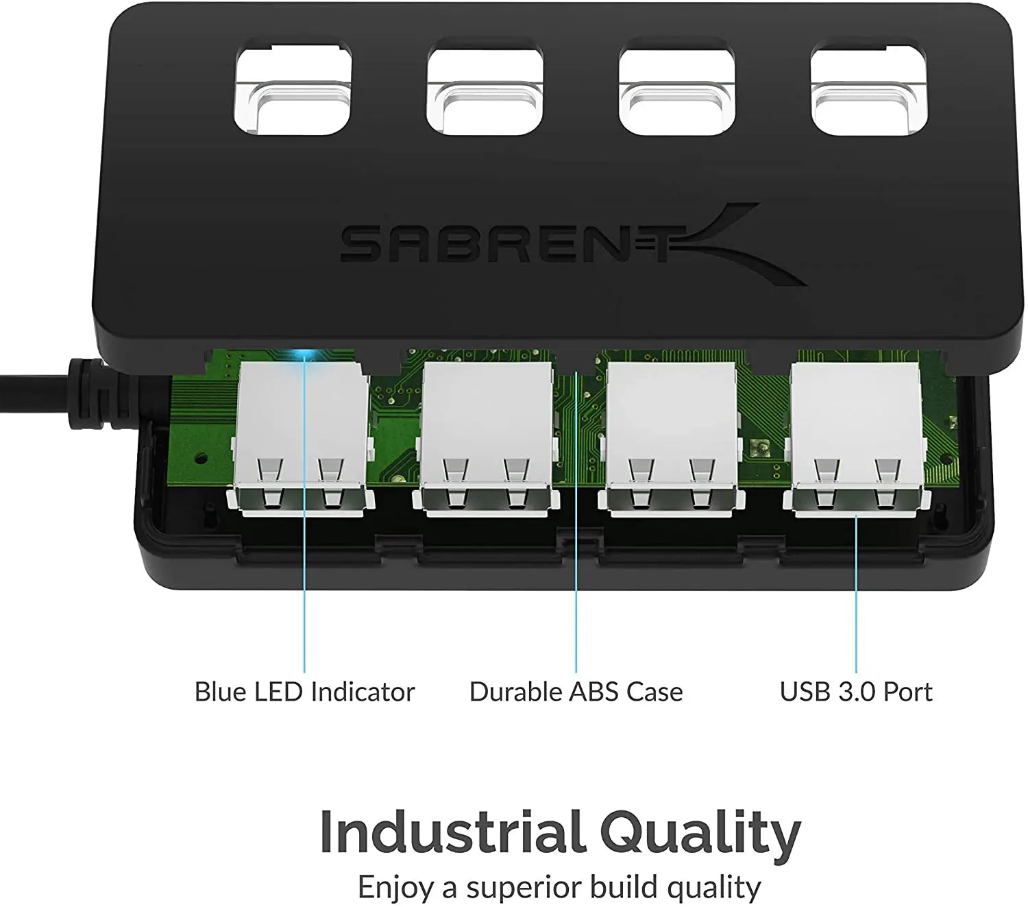 Sabrent 4-Port USB 3.0 Data Hub with Individual LED Power Switches | 2 Ft Cable | Slim & Portable (HB-UM43) pattanaustralia