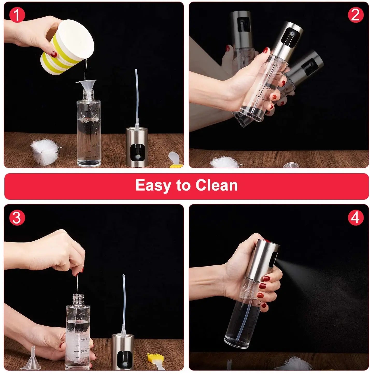 iTrunk Olive Oil Sprayer for Cooking 4 in 1 Refillable Oil and Vinegar Dispenser Bottle with Basting, Bottle, Brush and Oil Funnel pattanaustralia