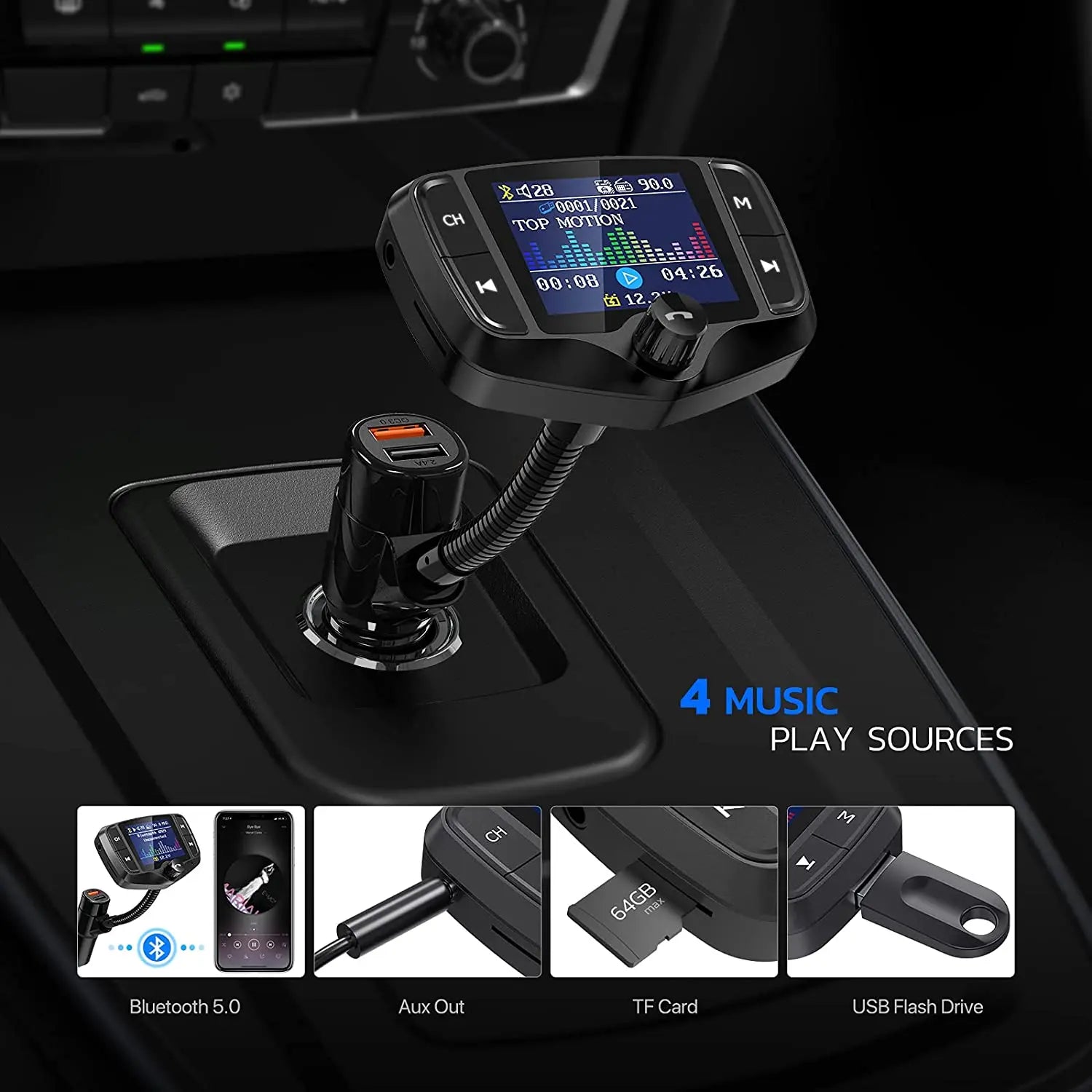Bluetooth FM Transmitter 1.8" Color Screen Car Bluetooth Adapter Pattan Australia