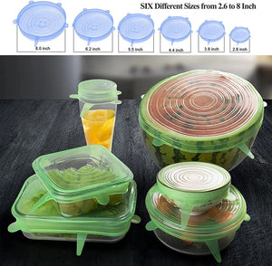 Pack of 12 Sizes, BPA Free, Silicone Reusable Container Lids to Fit All Shape of Containers, Flexible and Durable, Microwave and Dishwasher Safe - Blue, Green pattanaustralia