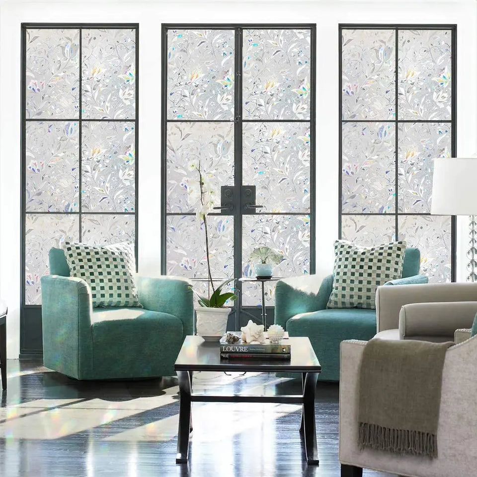 RABBITGOO 3D Decorative Window Films Privacy Static Cling Glass Window Film Non-Adhesive Heat Control Anti UV Flower Patten for Home Kitchen Bedroom pattanaustralia