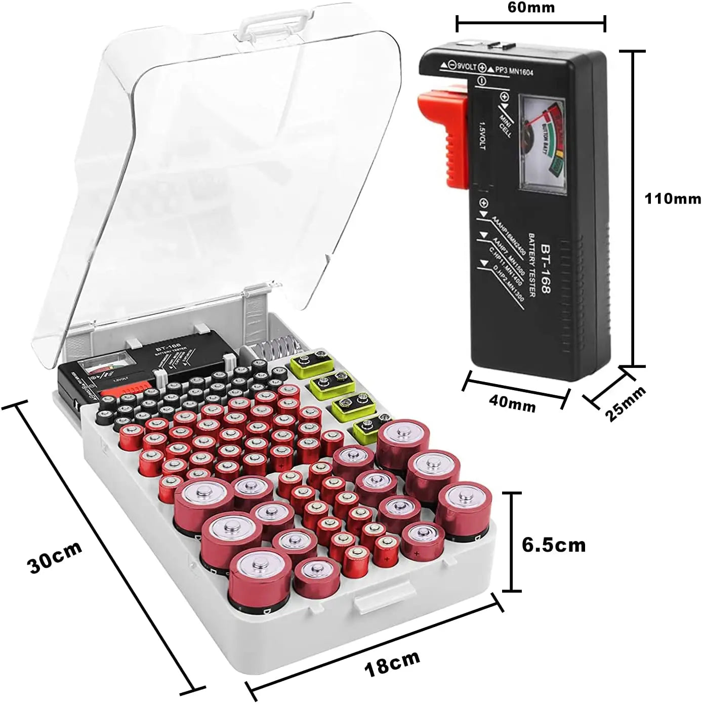 Lenoxx Battery Storage with Clear Cover Holds 93 Various Size Batteries Includes Tester Pattan Australia
