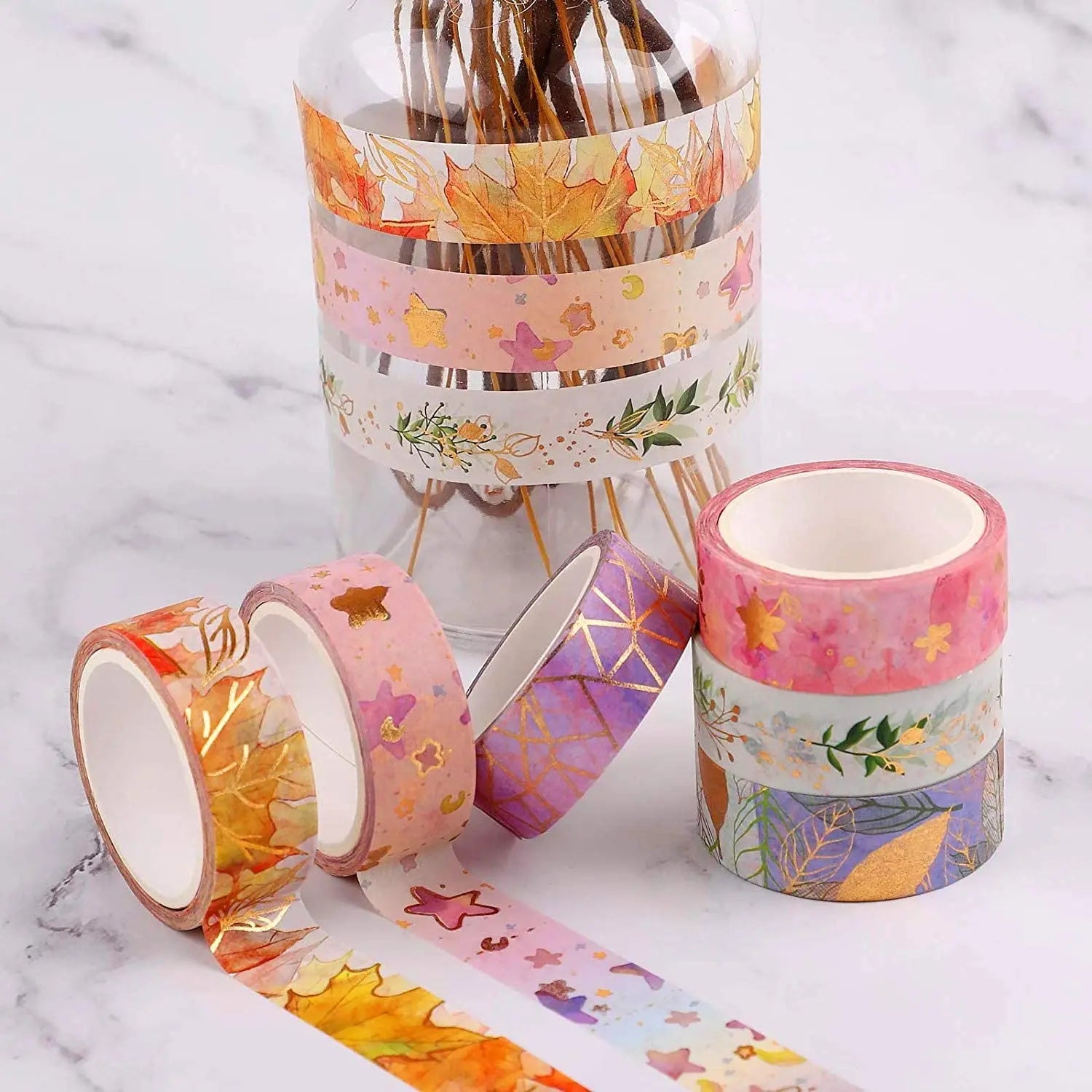 YUBX Flower Gold Washi Tape Set VSCO Foil Decorative Tape for DIY Crafts Pattan Australia