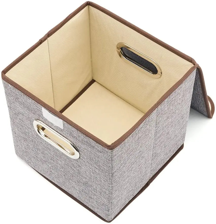 Storage Bins [4-Pack] EZOWare Linen Fabric Foldable Basket Cubes Organizer Boxes Containers Drawers with Lid for Office Nursery Bedroom Shelf pattanaustralia
