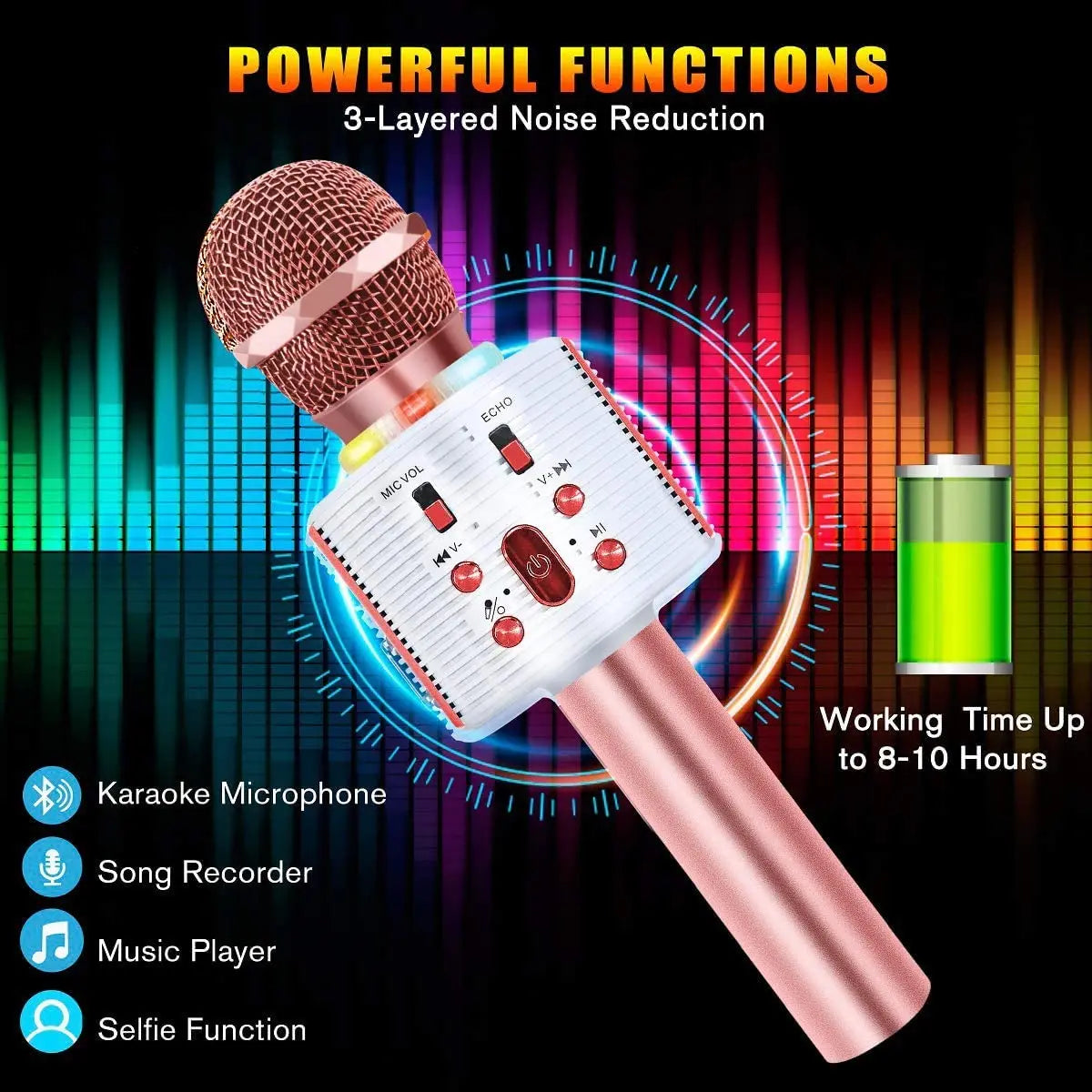 CREUSA Wireless Microphone, Portable Cordless Mic Handheld Karaoke Family, Kids Player KTV Speaker with LED Ideal for Karaoke (Pink) pattanaustralia