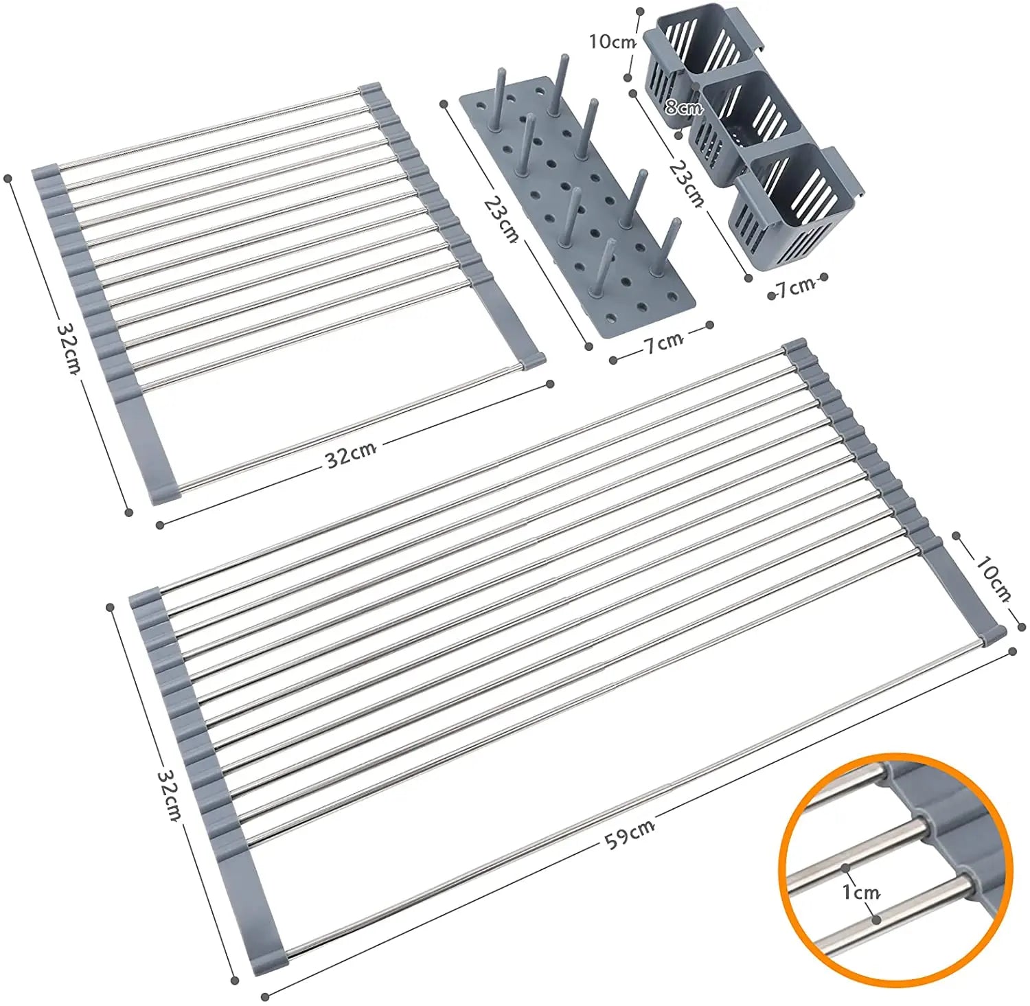 Expandable Roll Up Dish Drying Rack Up to 22.8''with Storage Baskets and Shelf Tray Pattan Australia