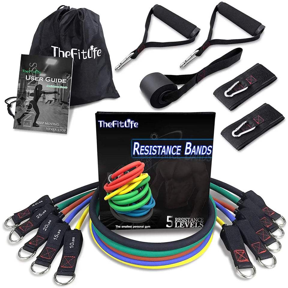 TheFitLife Exercise Resistance Bands with Handles - 5 Workout Bands Stackable up to 110 lbs, Ankle Straps, Door Anchor Attachment, Bag Pattan Australia