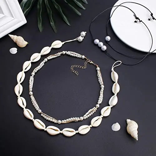 Shell Choker Necklace for Women Gold Necklace Choker Adjustable Beads, Cord Chain Seashell Pearl Necklace pattanaustralia