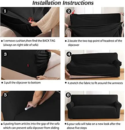 Smarcute 1 Piece Couch Cover Stretch Stylish Furniture Cover/Protector Featuring Jacquqard Textured Twill Fabric, High Spandex Slipcover Machine Washable/Skid Resistance (One Seater, Black) Pattan Australia