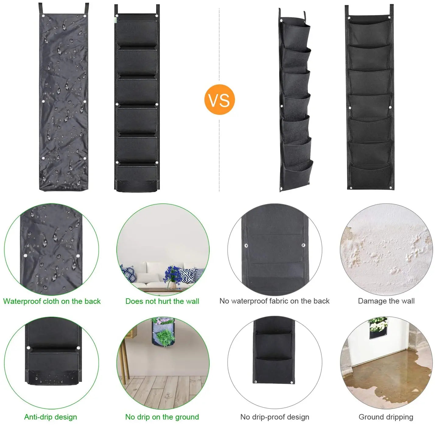 Vertical Wall Garden Planter with 6 Pockets  Growth Design, Large Space, Waterproof, Breathable Use for Hanging herb for Courtyard, Office, Home pattanaustralia