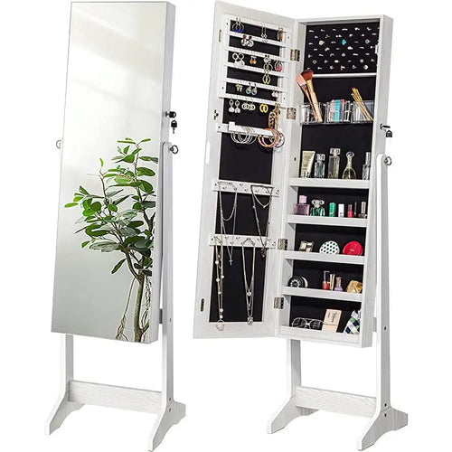 Luxfurni LED Light Jewelry Cabinet Standing Mirror Makeup Lockable Armoire, Large Storage Organizer pattanaustralia