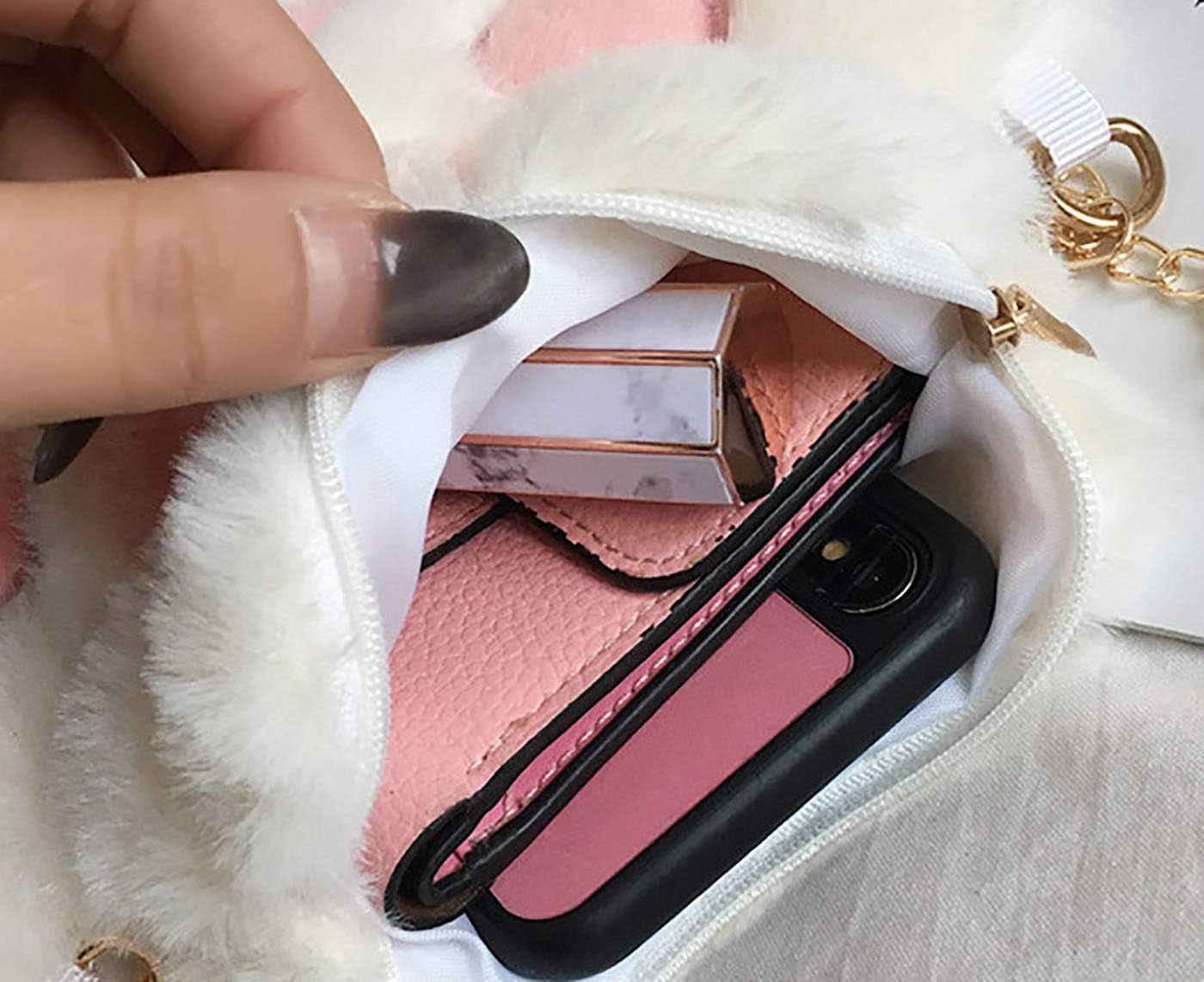 Cute Cat Paw Shape Shoulder Bag Purse Fluffy Plush Crossbody Handbag Clutch with Chain Strap for Women Girls