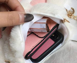Cute Cat Paw Shape Shoulder Bag Purse Fluffy Plush Crossbody Handbag Clutch with Chain Strap for Women Girls