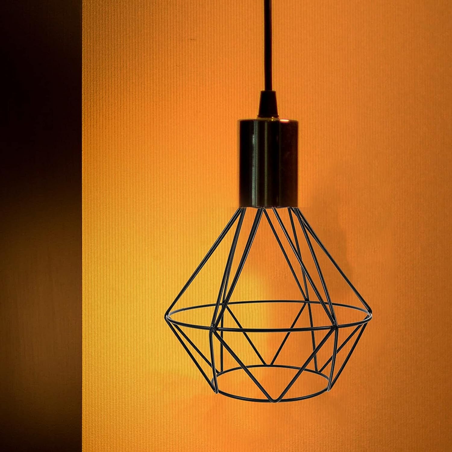 Metal Wire Cage Lamp Guard Ceiling Fan Light Covers Black Vintage Style Light Cage Iron Wire Diamonds Shape Industrial Ceiling Fixture Lamp Shade for Pendant Lights 20Cm