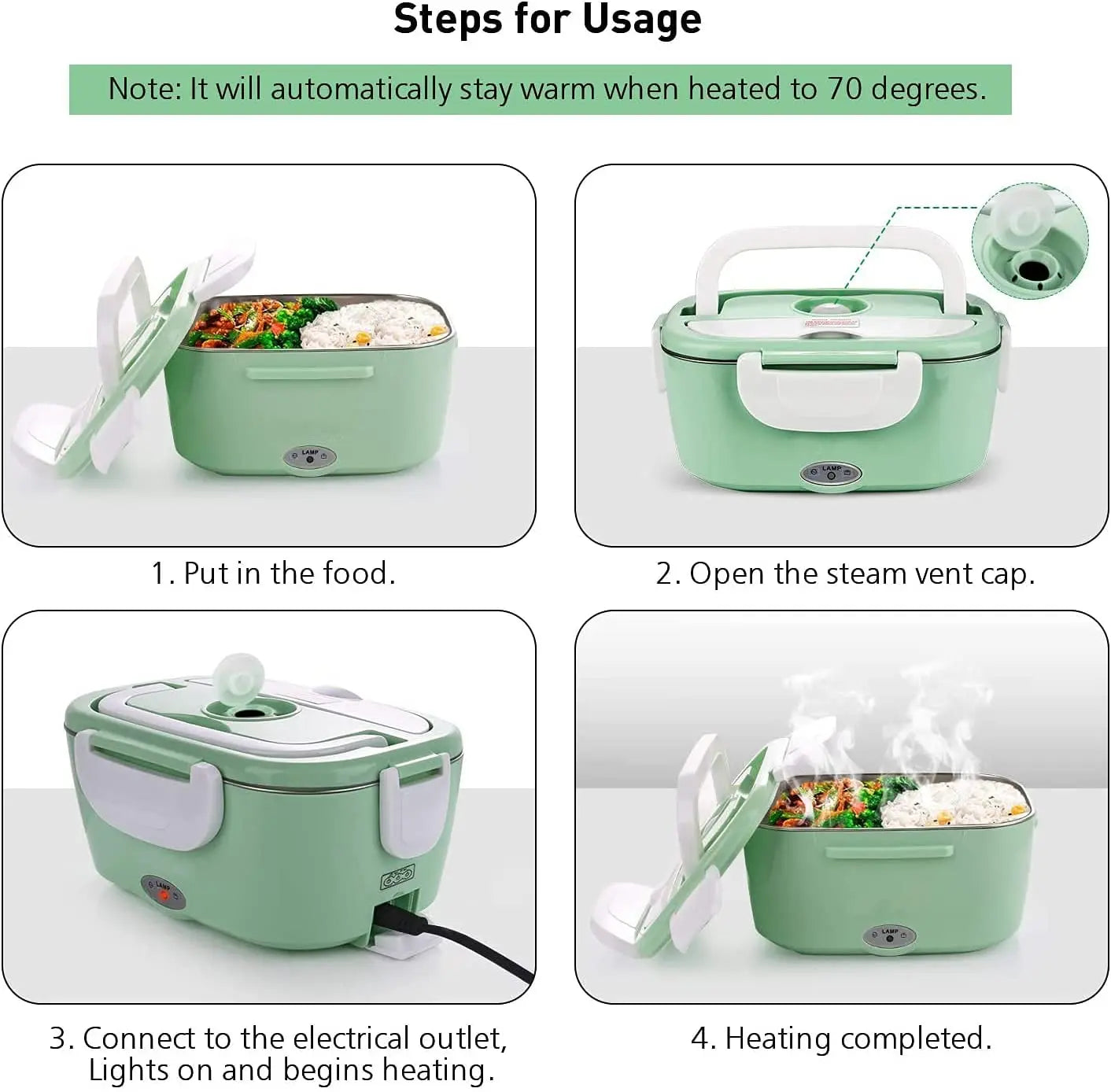 Electric Portable Lunch Box Food Heater, Home, Car, Truck Use with Removable Stainless Steel Food Container Pattan Australia
