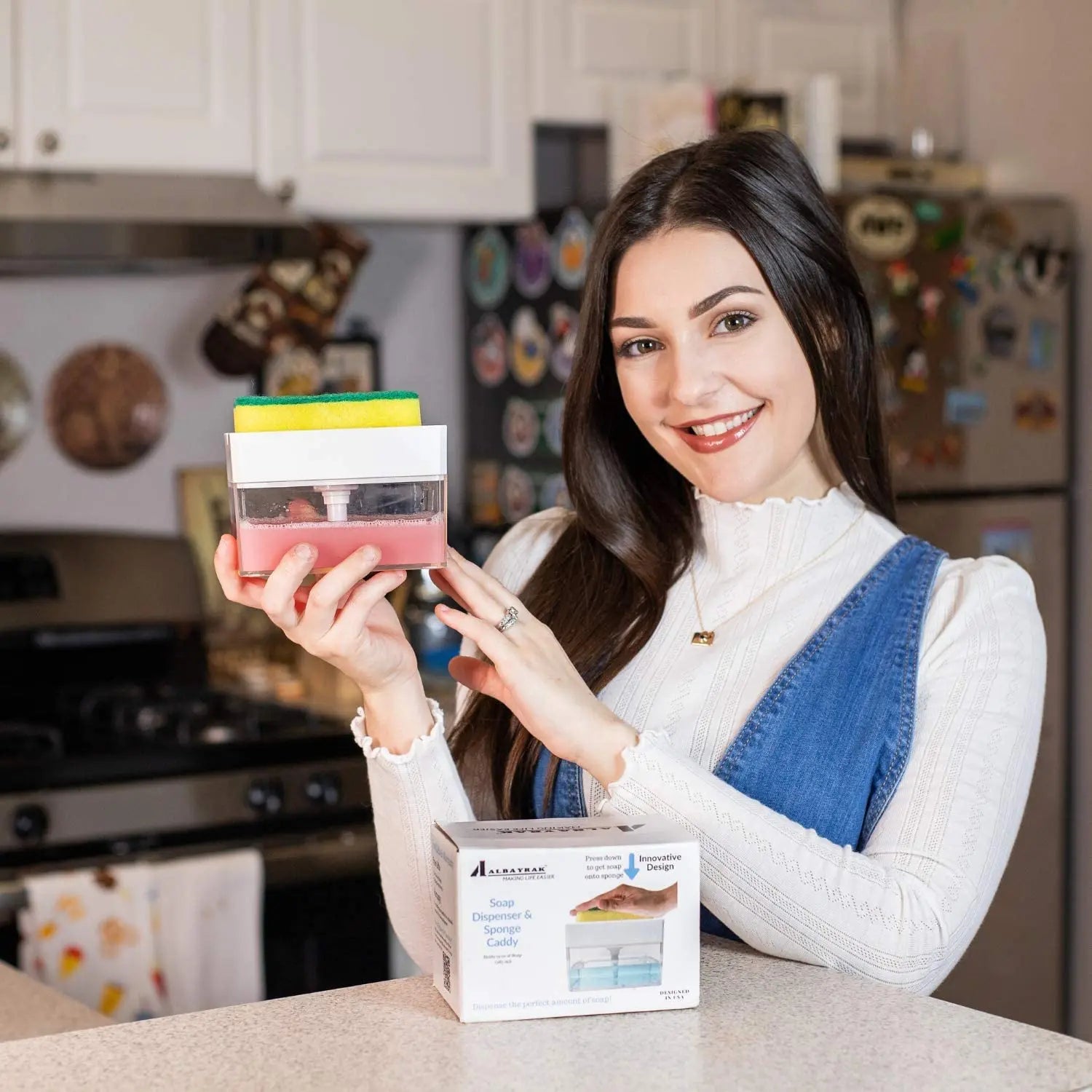 Albayrak 2-in-1 Soap Dispenser for Kitchen, Sponge Holder, Instant Refill, Durable & Rust proof 13 oz Pattan Australia