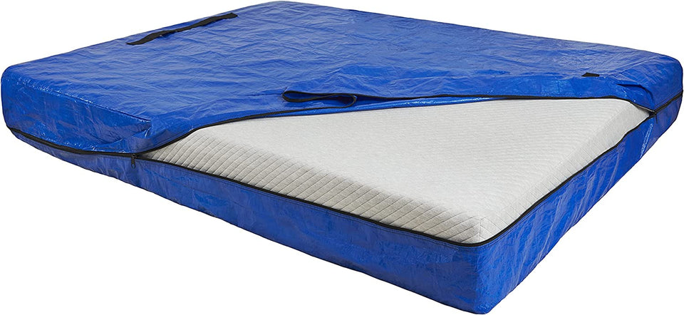 Mattress Bag with Handles for Moving and Storage - Queen Size - Extra Thick, Reusable, Waterproof Material - Strong Zipper (Blue, Queen)