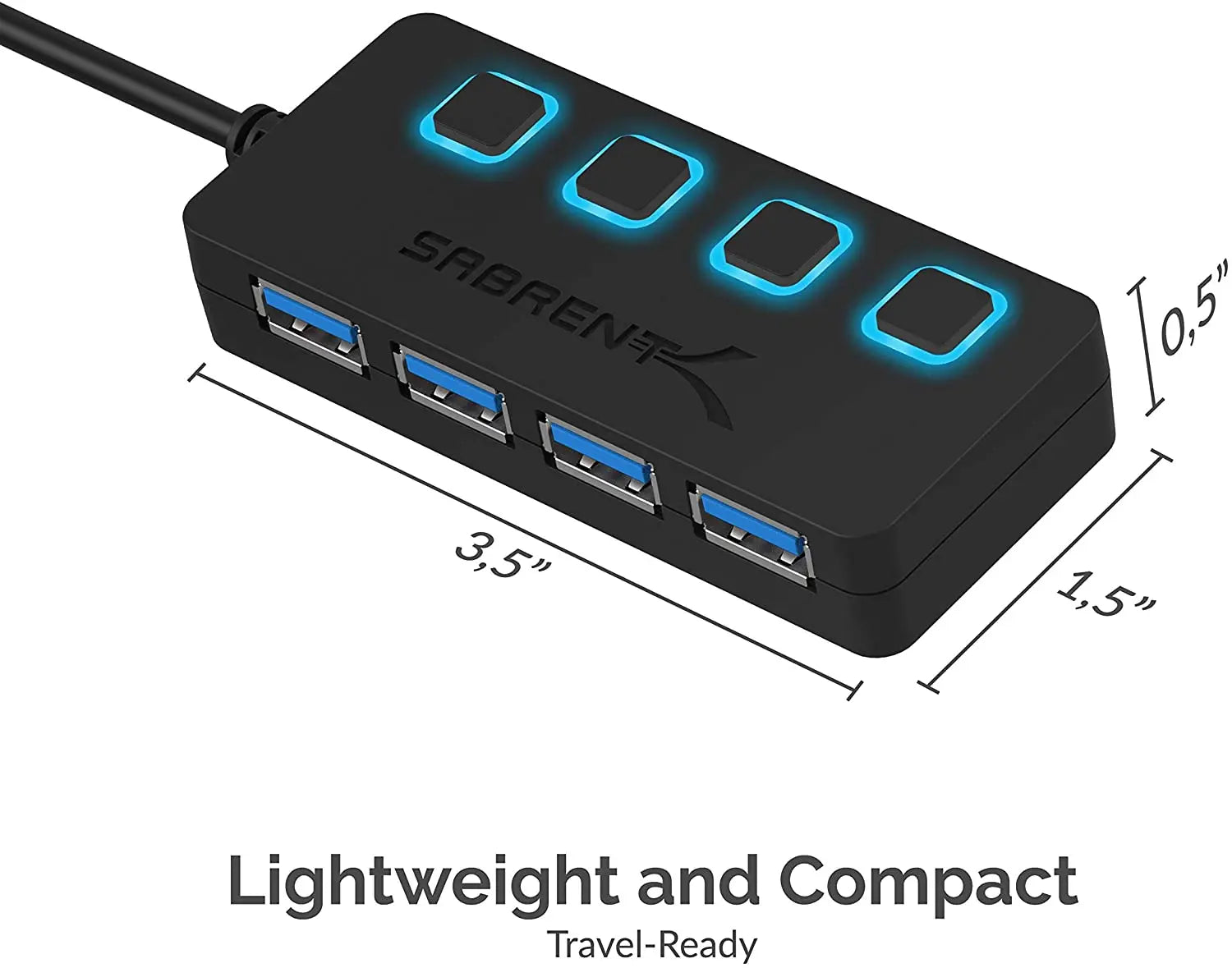 Sabrent 4-Port USB 3.0 Data Hub with Individual LED Power Switches | 2 Ft Cable | Slim & Portable (HB-UM43) pattanaustralia