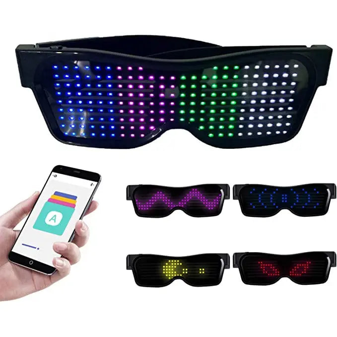 LED Glasses Customizable BT LED Glasses Colorful Light Glow Glasses DIY Messages 31 Animations 11 Pictures Music Mode Glow Toys for Halloween Party Rave Music Festival