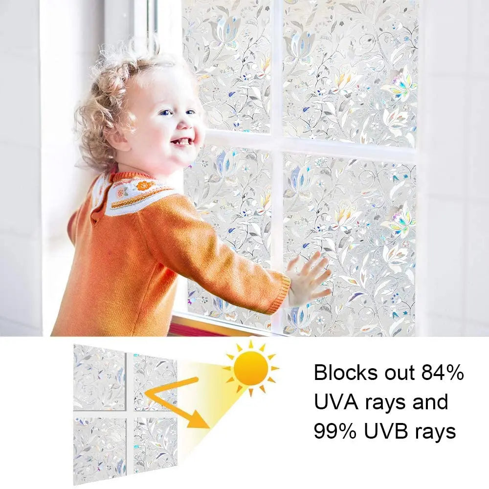 RABBITGOO 3D Decorative Window Films Privacy Static Cling Glass Window Film Non-Adhesive Heat Control Anti UV Flower Patten for Home Kitchen Bedroom pattanaustralia