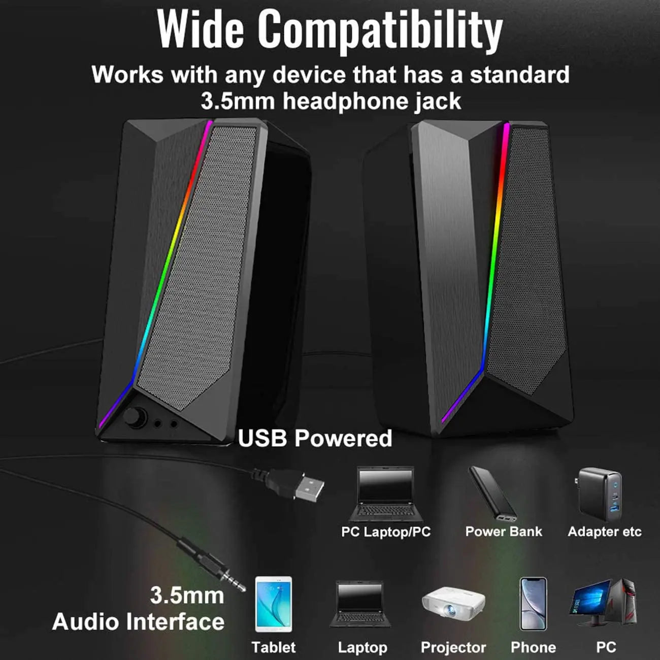 Haizr 10W RGB Gaming Computer Speaker with Colorful LED Light & Stereo Bass, USB Powered Pattan Australia