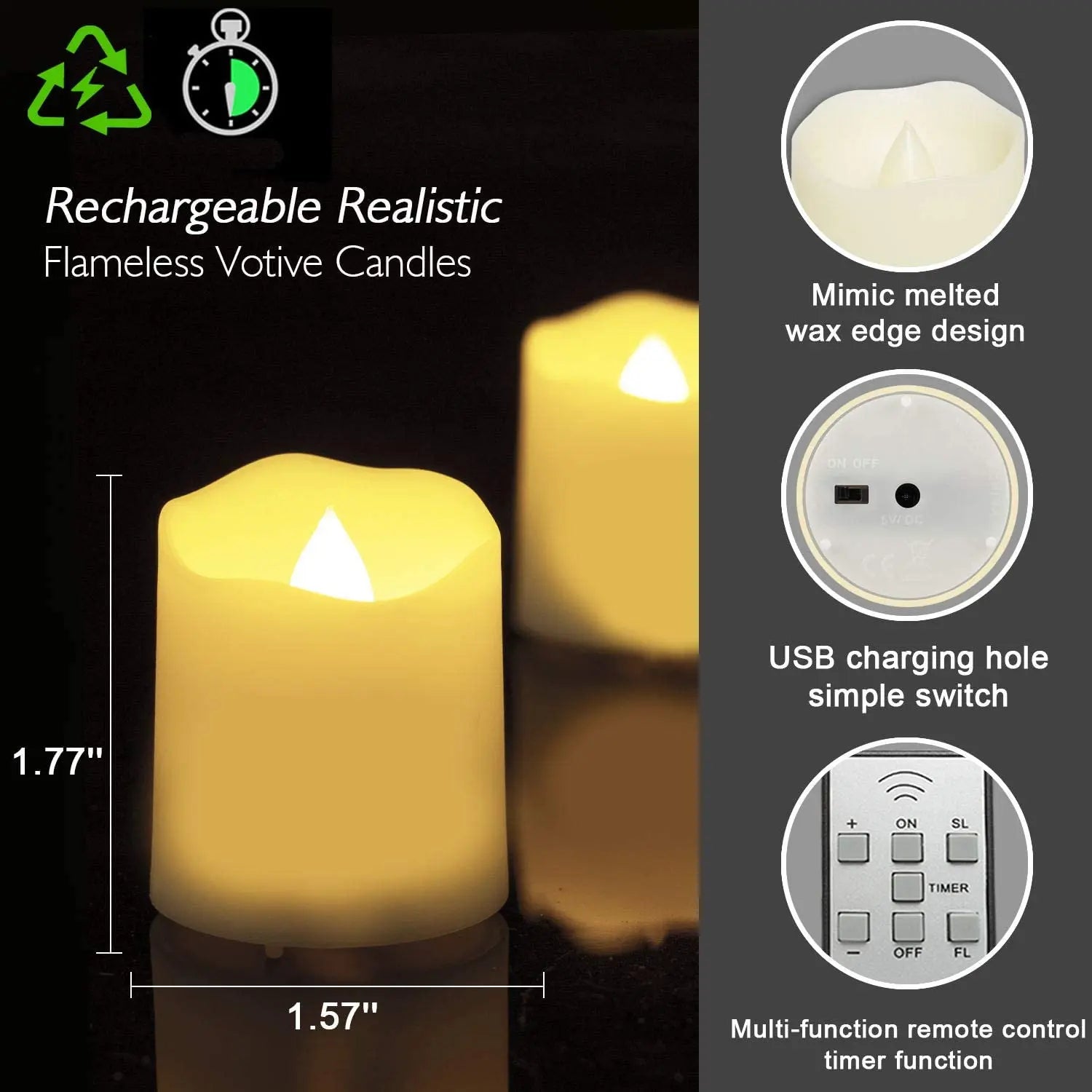 Homemory Rechargeable Flameless Candles with Remote, Battery, Timer, 6 PCS Electric Fake Candle in Warm White (USB Cable Included) pattanaustralia